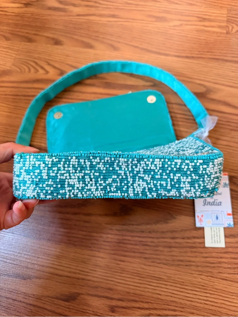 Turquoise beaded fish shoulder handbag sparkling silver fish handcrafted NWT